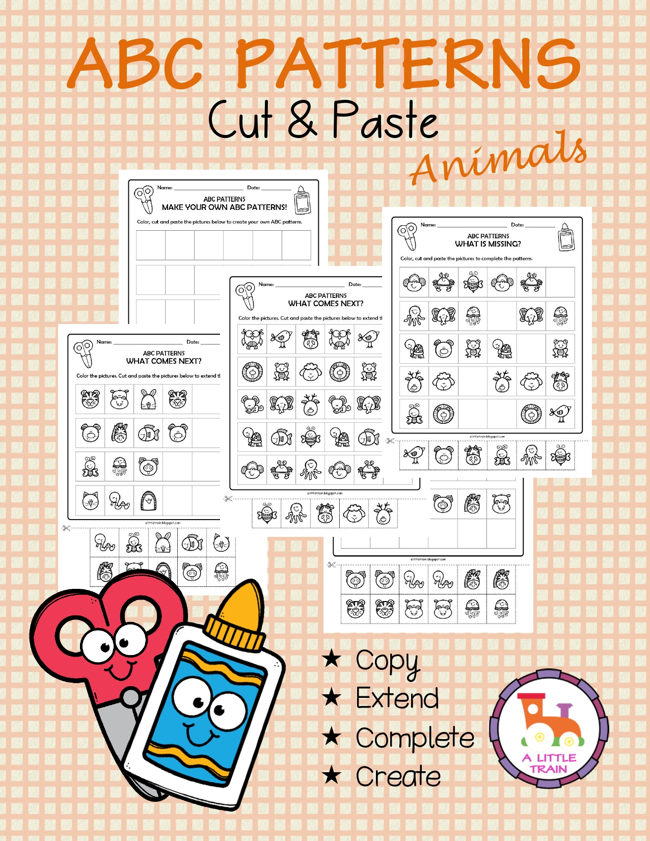 A Little Train: Cute animal ABC patterns. Copy, extend, complete and
