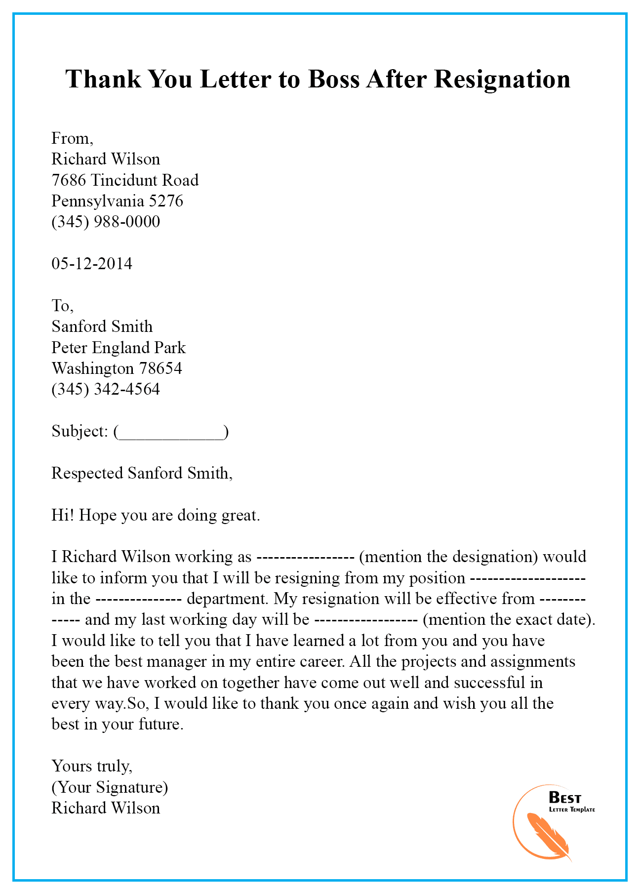 Thank You Letter To Boss Formal Letter