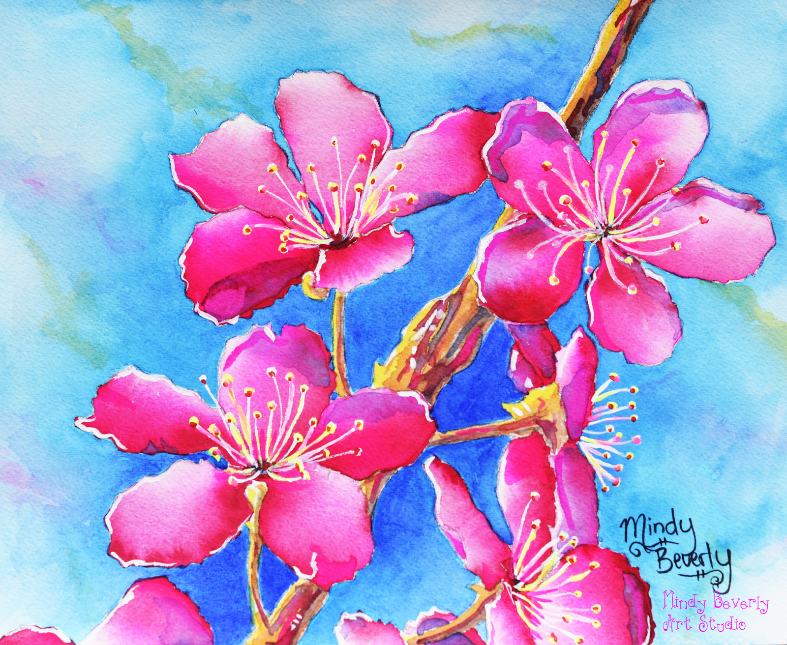 Mindy Beverly Art Studio Cherry Blossom Painting Tutorial Step 1