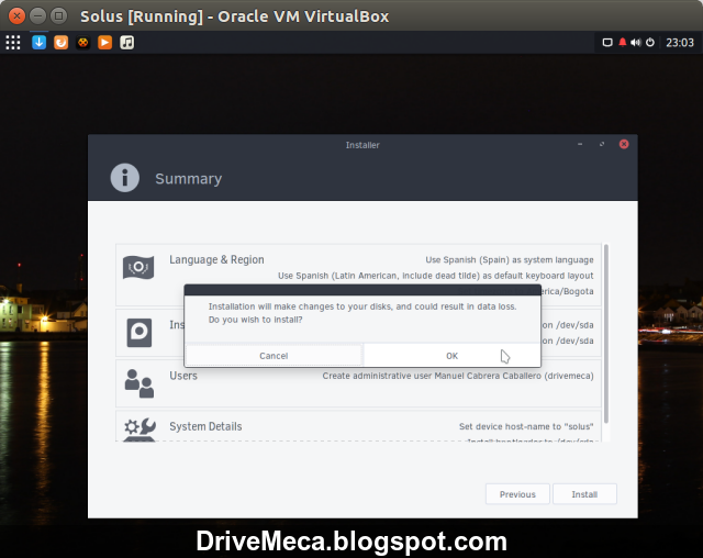 DriveMeca instalando Solus paso a paso