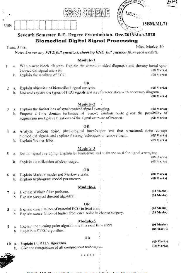 Visvesvaraya Technological University B.E. (CBCS) Seventh Semester 15BM