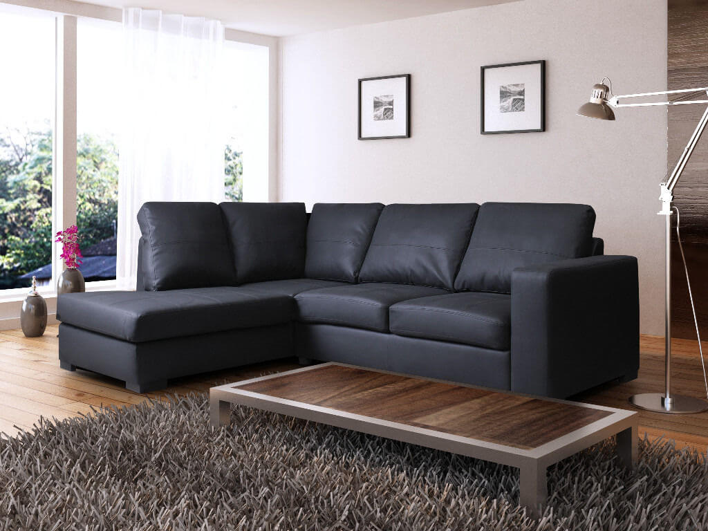 ashmore leather corner sofa black left hand facing