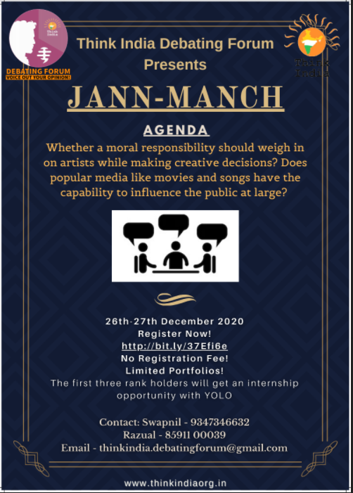 Think India Debating Forum’s Jan Manch Competition [Dec 26-27]: Register Now!