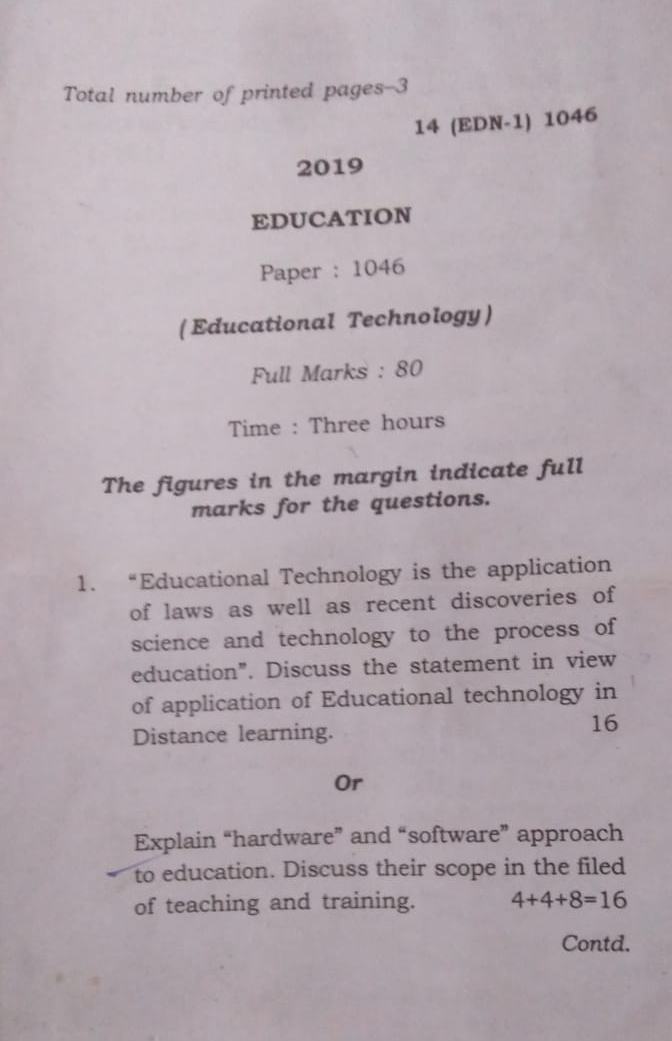 Gauhati University M.A 1st Semester Education Paper 1046 Educational