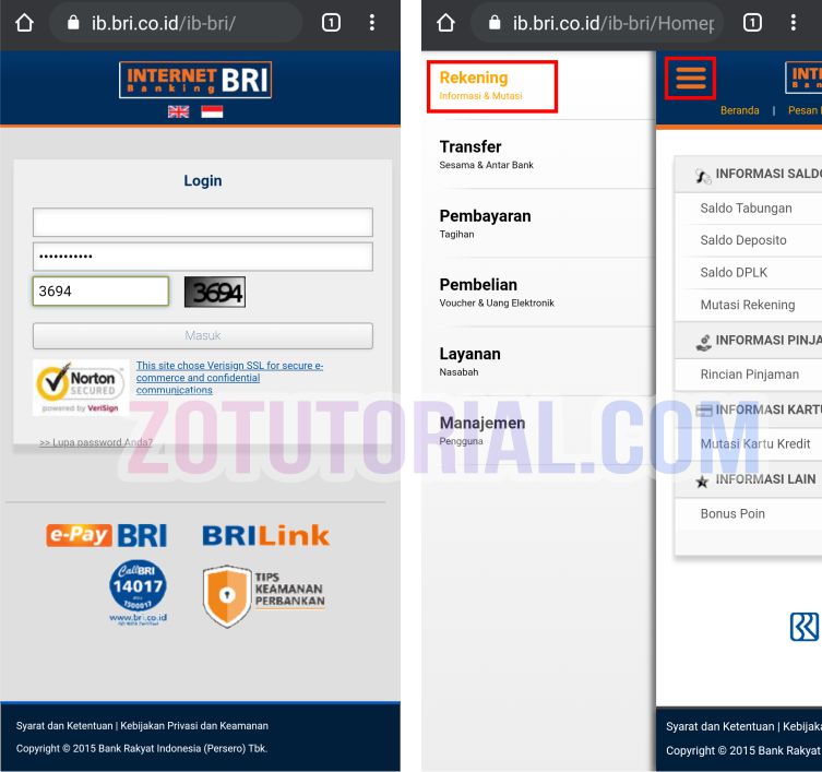 Cara Melihat Mutasi Rekening Bank Bri Via Internet Banking Ibanking Zotutorial