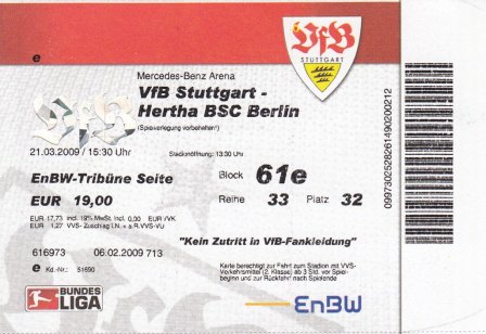 Blau-Weiße Eintrittskarte - since 01.01.2010: VfB Stuttgart - 1912-heute Blau-Weiße Eintrittskarte - since 01.01.2010: VfB Stuttgart - 1912-heute