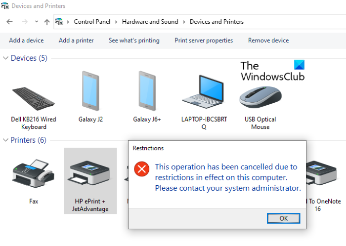 ป้องกันไม่ให้ผู้ใช้ลบเครื่องพิมพ์ใน Windows 10