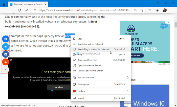 Comment ajouter ou supprimer le panneau de recherche de la barre latérale dans Microsoft Edge