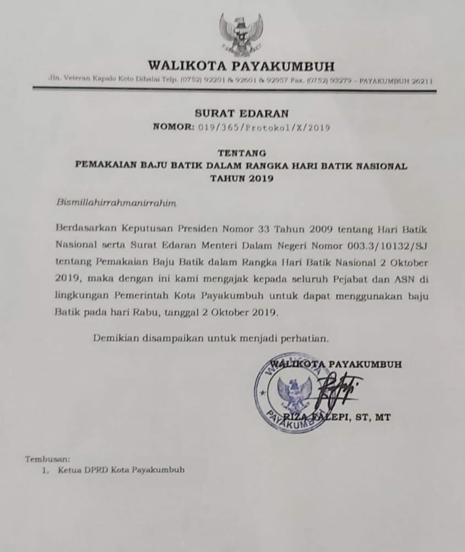 Hari Ini Jajaran Pemko Payakumbuh Memakai Batik Impiannews