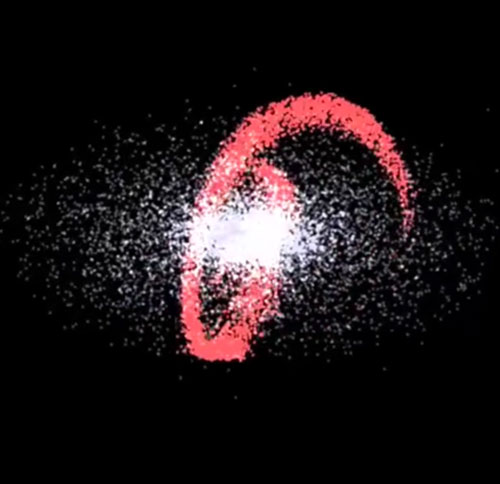 Simulations shows a merger and subsequent shredding of a satellite galaxy (Source: Amina Helmi, APS April 2020)