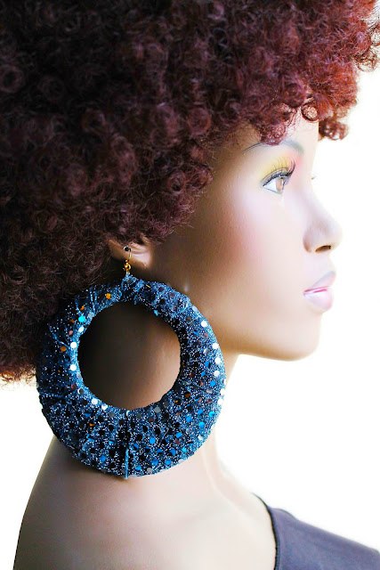 big blue fabric hoop earrings
