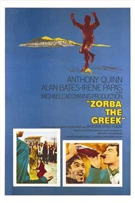 Imagen con el cartel original de la película Zorba el Griego, 1964