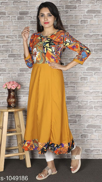 Stylish Yellow Kurti - Women Abstract Printed Crepe Kurti Stylish Yellow Kurti - Women Abstract Printed Crepe Kurti