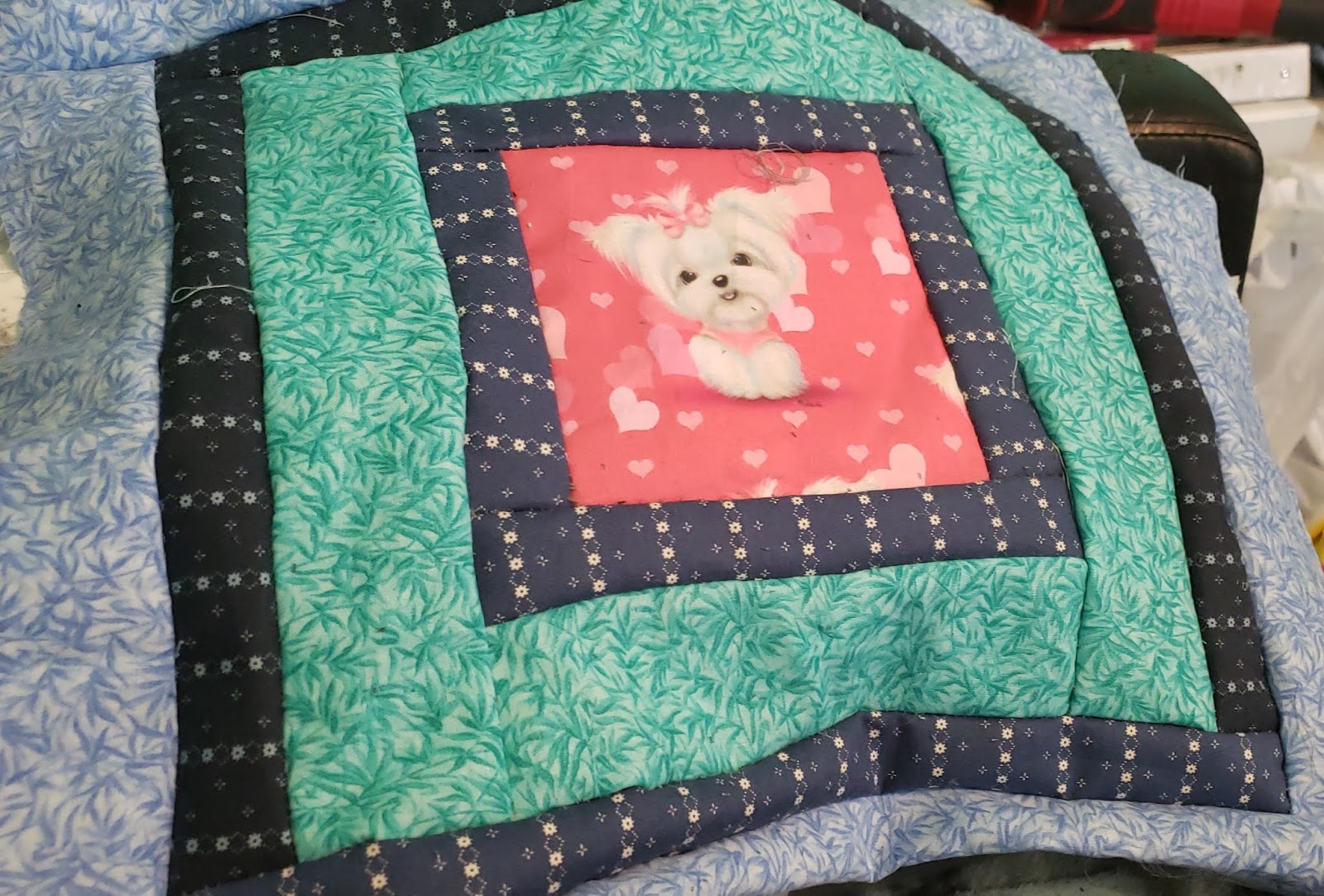 take on life MALTESE Puppy Quilt. FABRIC FROM EBAY. ETSY