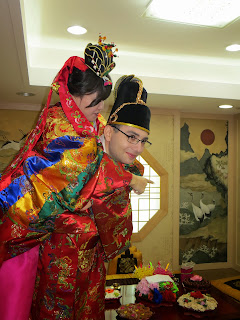 Traditional Korean wedding ceremony at wedding hall - piggy back ride