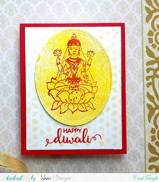 Video Tutorial, Craftangles, Diwali card, CAS card, stenciling, die cutting, Quillish, craftangles lakshmi stamp, craftangles shubh labh stamp, diwalicards, mass producing cards, mass producing diwali cards