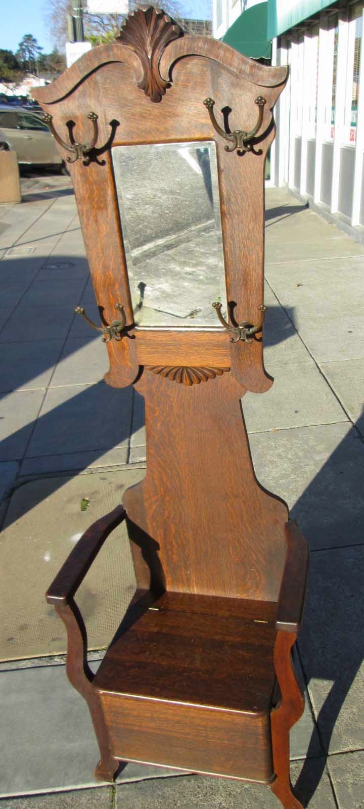 UHURU FURNITURE & COLLECTIBLES SOLD Antique Oak Hall Tree with Storage