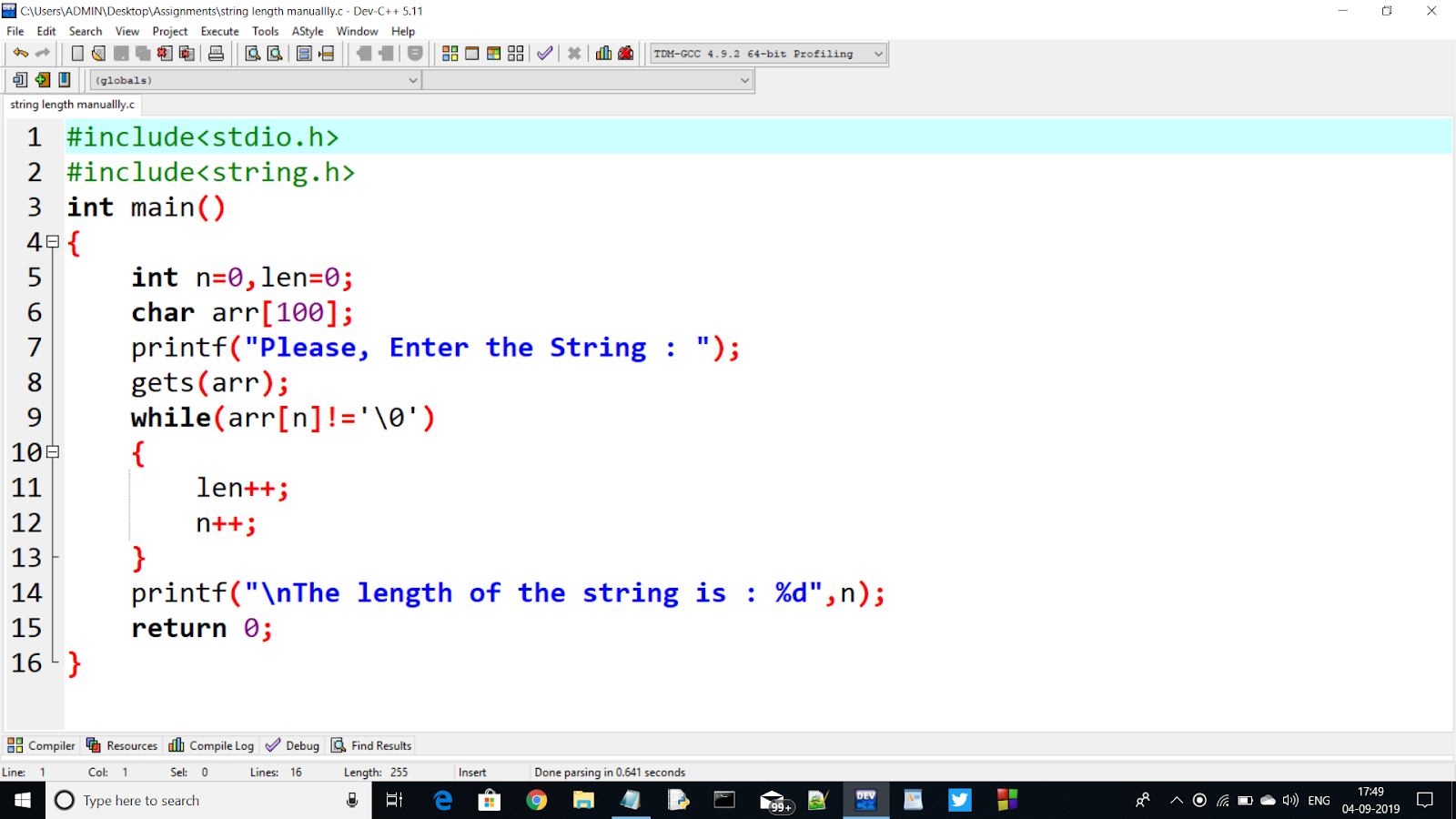 Length of a String NOT using strlen() in C-Language