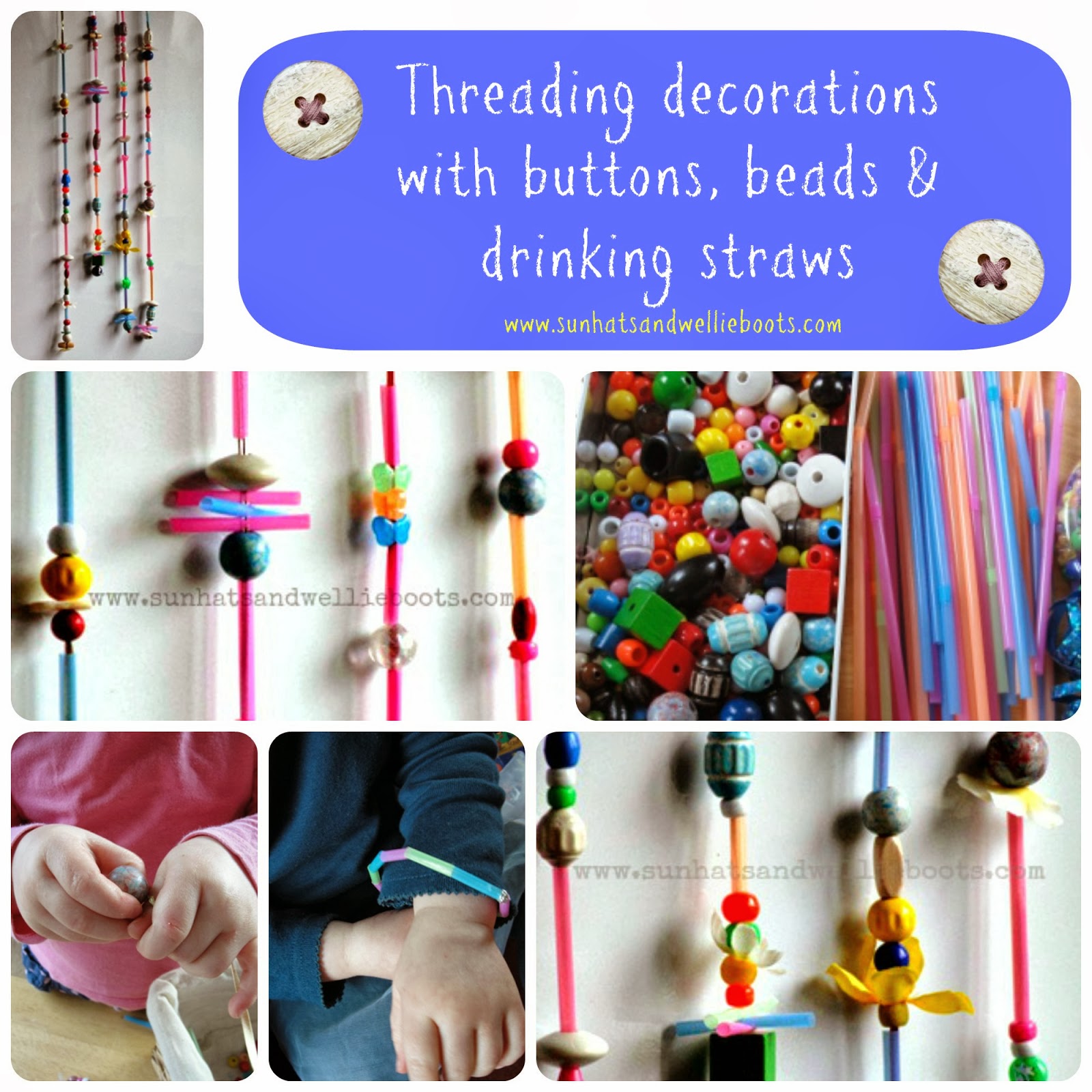 Sun Hats & Wellie Boots Threading with Straws, Buttons & Beads!