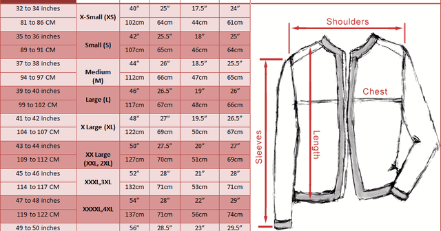 Jacket Measurement Guide with Size Chart - Fashion2Apparel