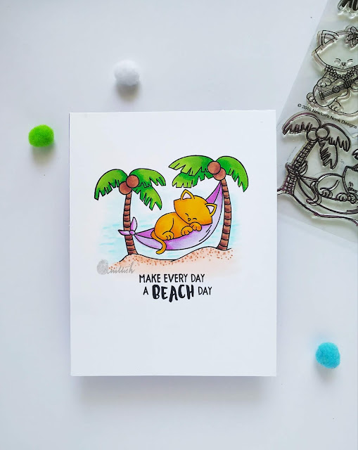 Newton's Nook designs, Copic markers, One layer card, CAS card, Quillish, Newton's nook designs Aloha newton stamp set, Beach day card, Critter card