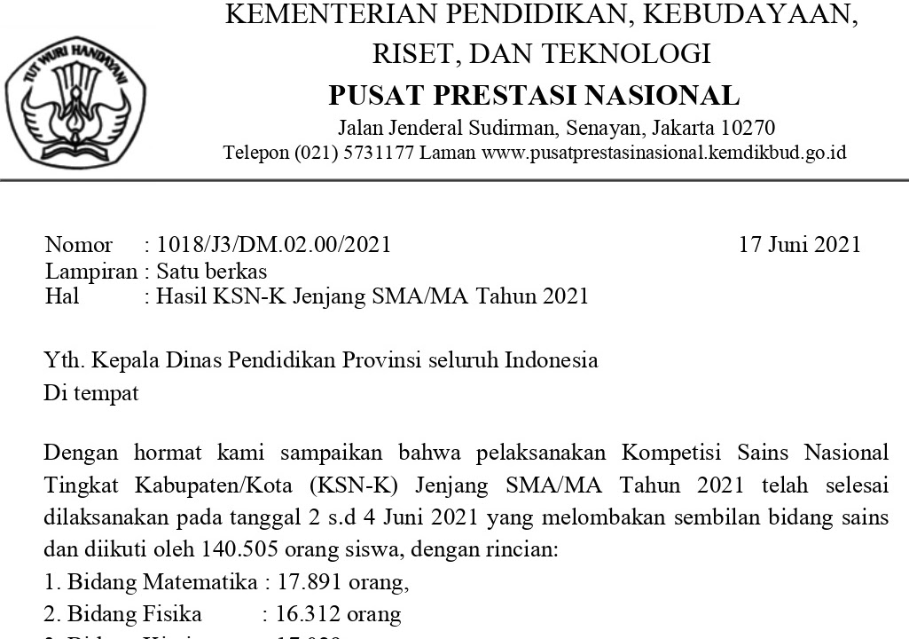 Daftar peserta ksn smp nasional 2021 bidang ipa