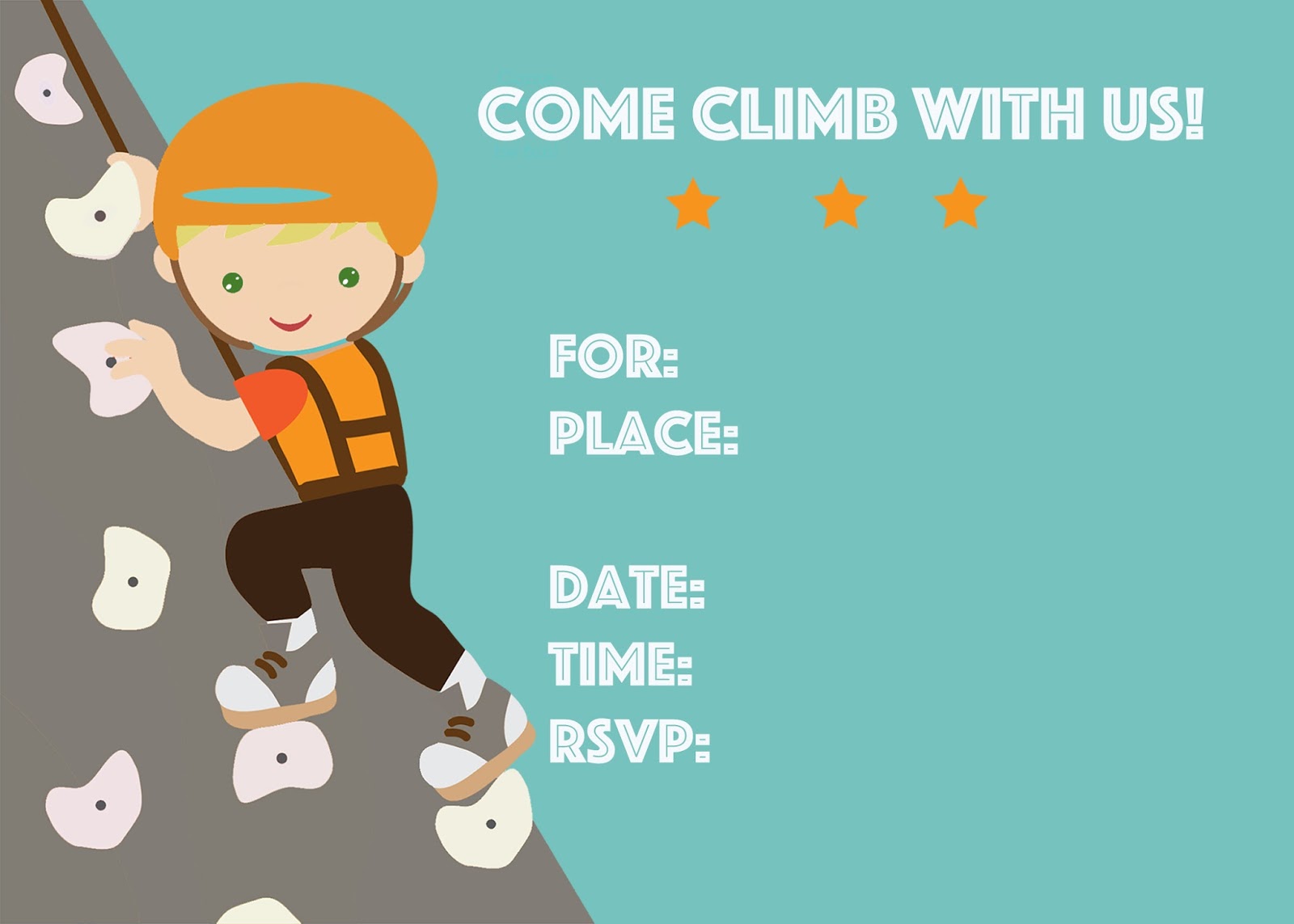 Free Rock Climbing Birthday Party Invitation Printable DIY Editable Fill In