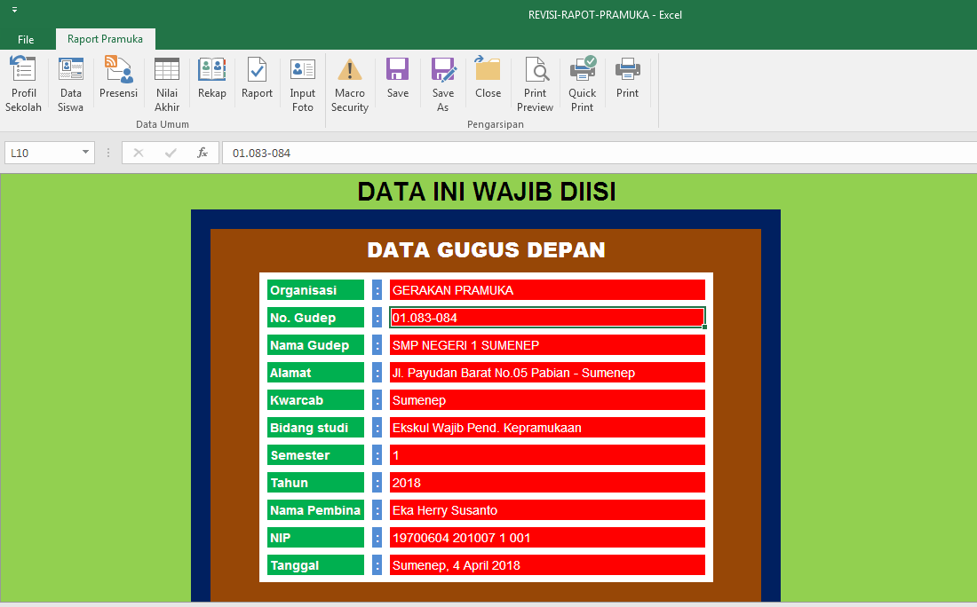 Warung Belajar Excel Aplikasi Raport Pramuka Untuk Semua