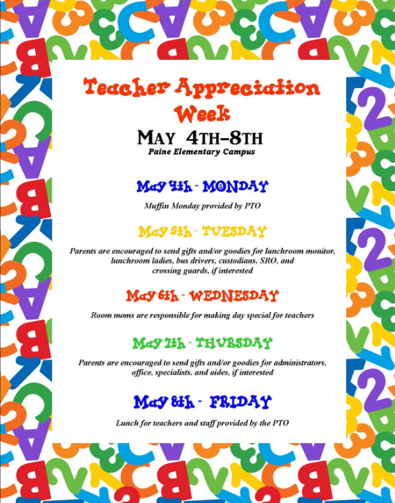 Paine Intermediate Parent Updates Teacher Appreciation Week 