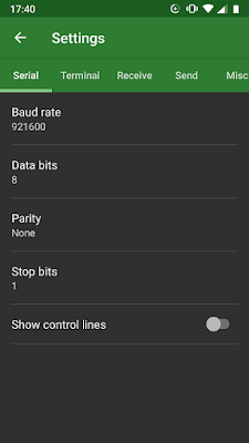 Serial USB Terminal Android Application Settings Screen