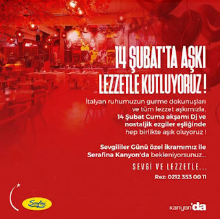 Serafina Kanyon İstanbul Sevgililer Günü Menüsü 2020