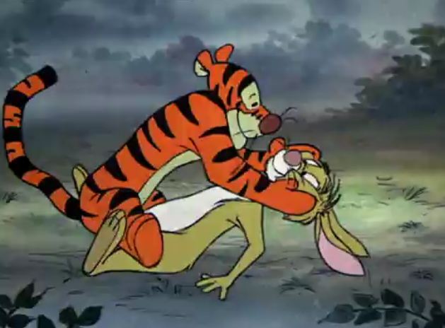 Tigger on Rabbit Many Adventures of WInnie the Pooh 1977 animatedfilmreviews.filminspector.com