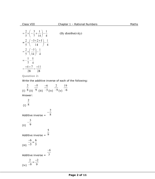 NCERT Solutions for Class 8 Maths Chapter 1 Rational Numbers
