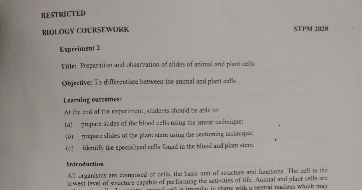 biology coursework stpm sem 1