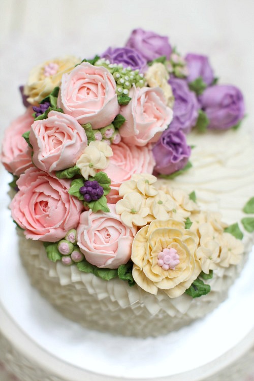Korea Buttercream Flower kek 3 tingkat masam manis
