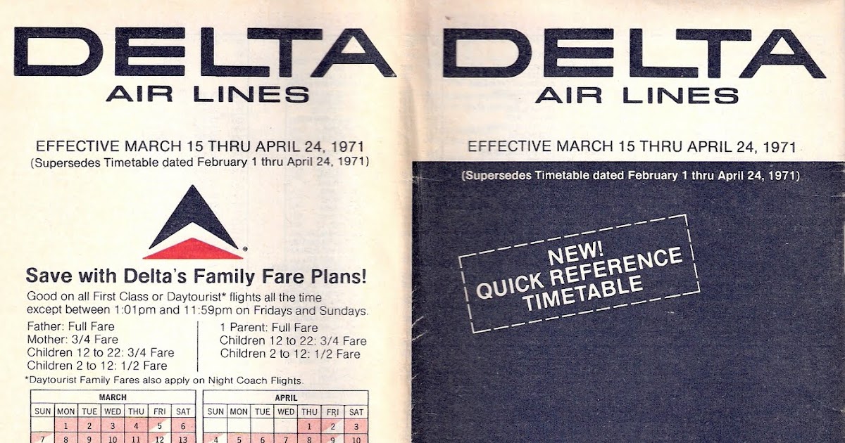 Airline Timetables Delta Air Lines March, 1971