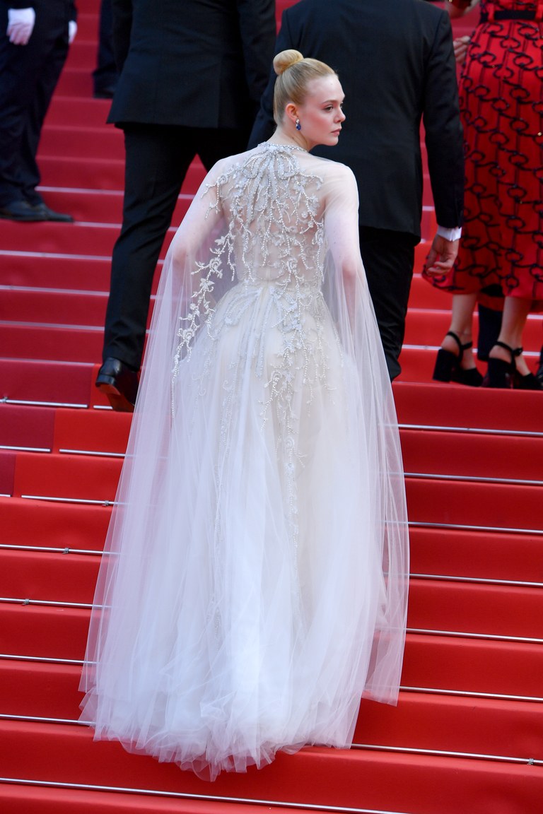 Elle Fanning wears Reem Acra bridal for the Cannes closing ceremony