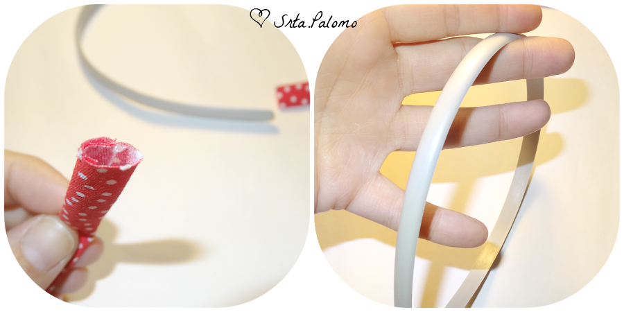 tutorial cómo forrar una diadema y hacer un tocado con lazo paso 1