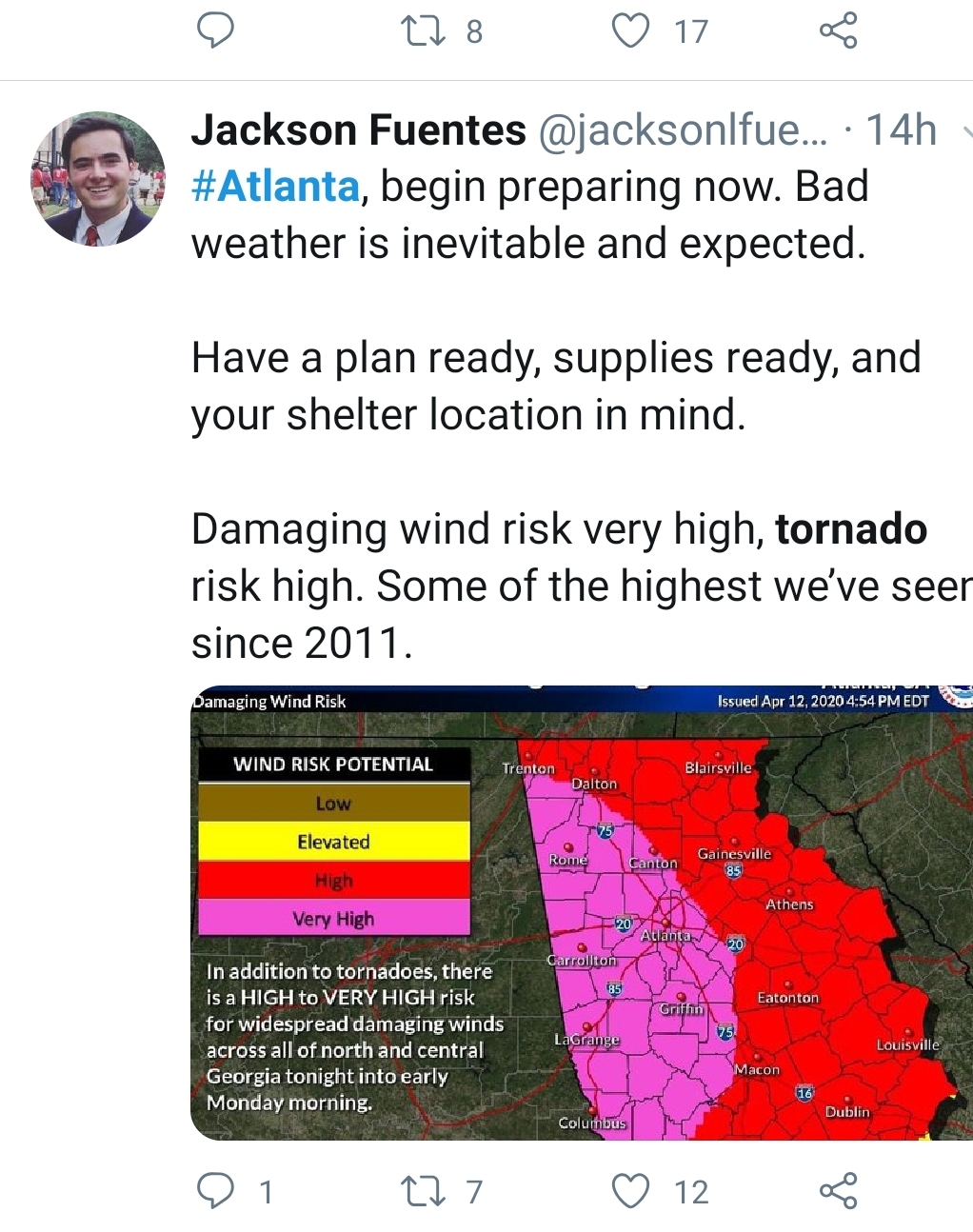 Tornado watch weather after effects Atlanta,Soso,Monroe