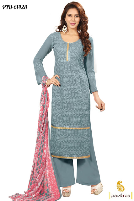 Latest Grey Color Georgette Casual Wear Palazzo Salwar Suit Online Collection with Cheapest Prices