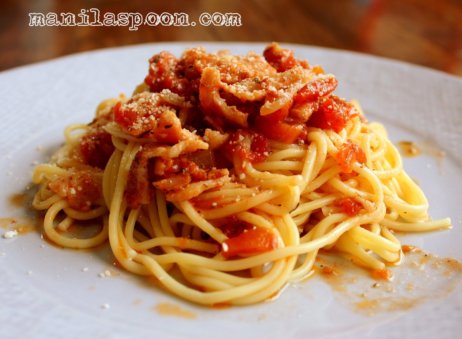 Spaghetti All’amatriciana (Spaghetti with Bacon and Onion)