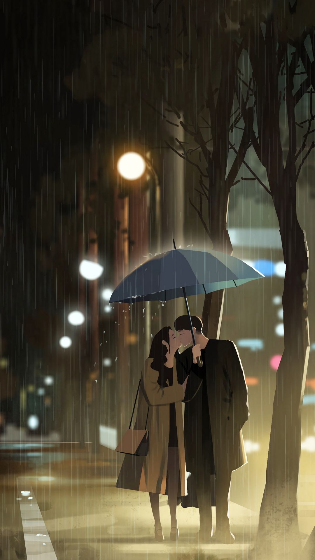 City, Rain, Couple, Love, Art Free Wallpapers for Apple iPhone And