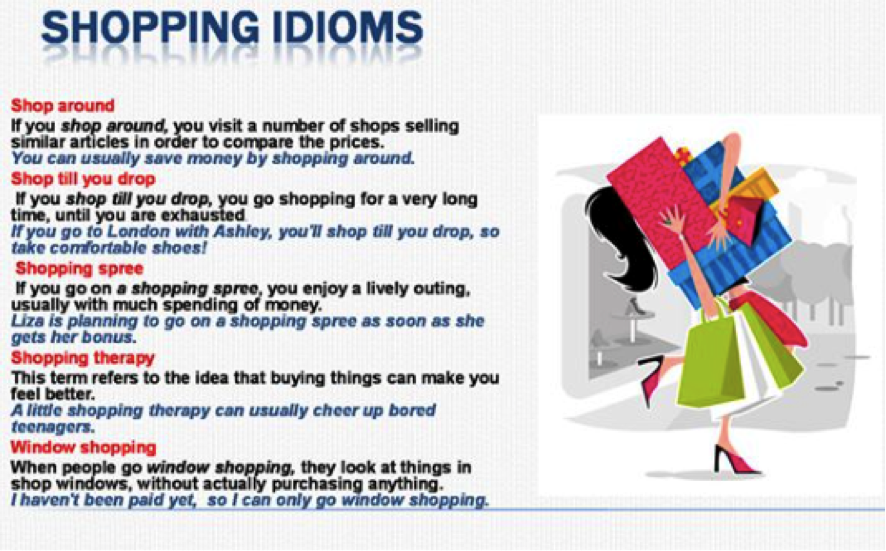 Usually they shopping. Shopping idioms. Идиомы связанные с одеждой. Idioms about shopping. Английские идиомы о шопинге.