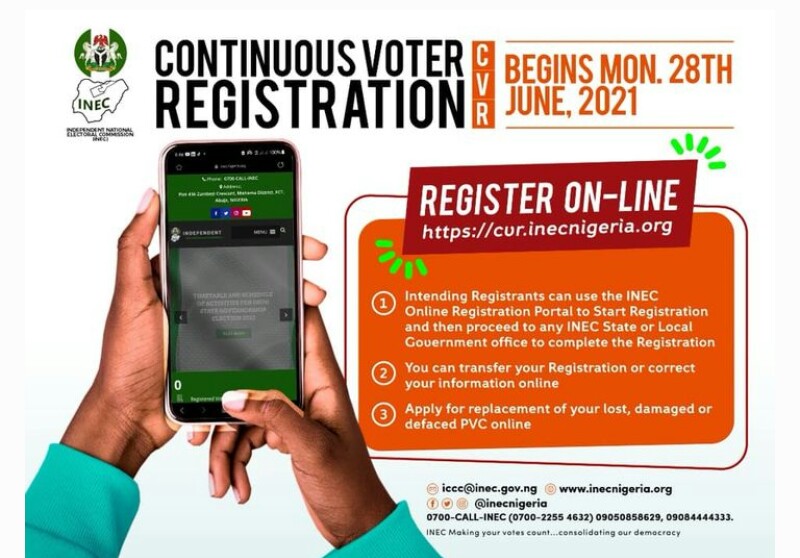 CONTINUOUS VOTER REGISTRATION INEC Opens Portal For Online Registration