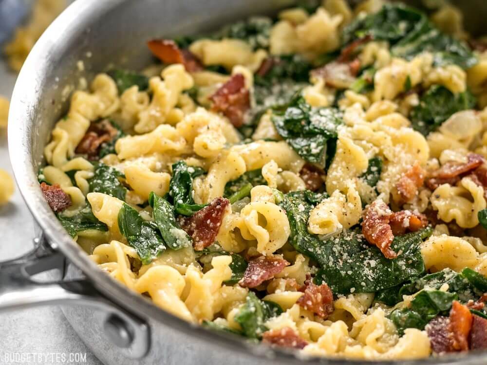 Bacon and Spinach Pasta with Parmesan HEAVENLY FOODIE
