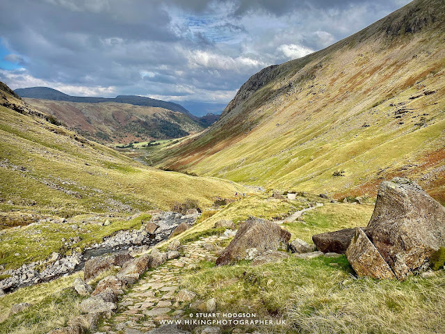 Scafell Pike walk Corridor route map height climbing best route up, Seathwaite Lake District Lakes Wasdale 3 peaks