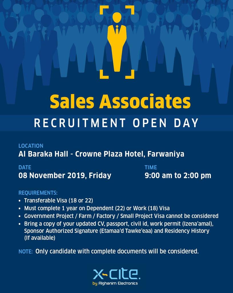 Sales Associate, Kuwait Open Day Walk in interview Jobalert