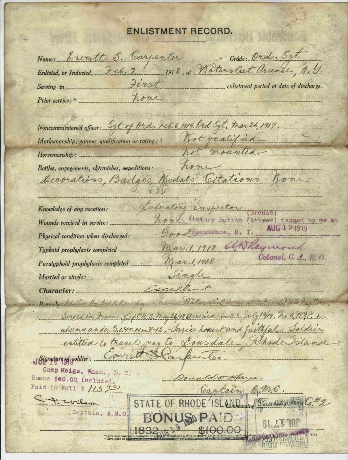 Filiopietism Prism World War I Discharge Document for Everett S