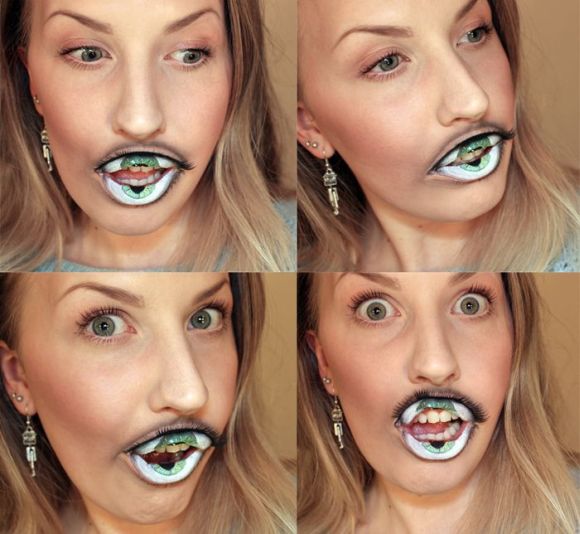 Sandra Holmbom auto-maquiagens criativas e bizarras Olho na boca