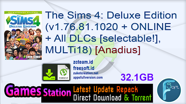 The Sims 4: Deluxe Edition (v1.76.81.1020 + ONLINE + All DLCs [selectable!], MULTi18) [Anadius]